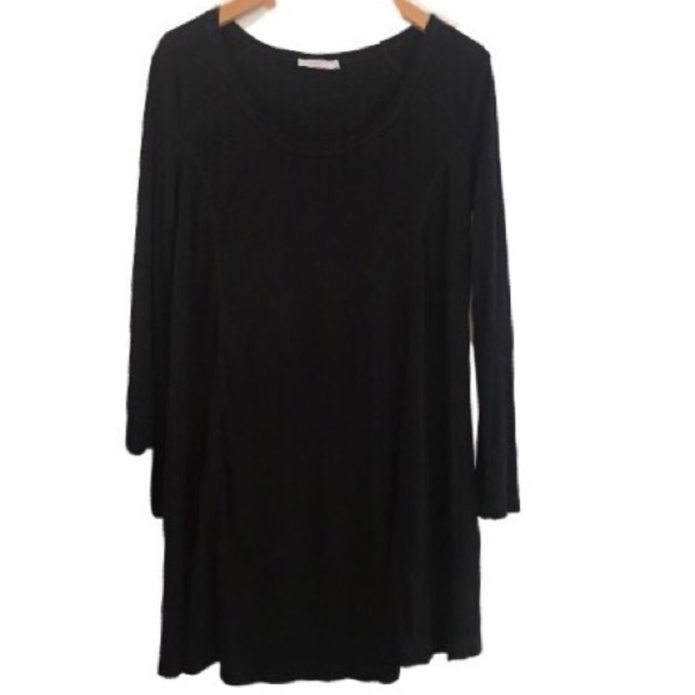 LUSH Tunic Dress Ribbed Crew Neck in Charcoal